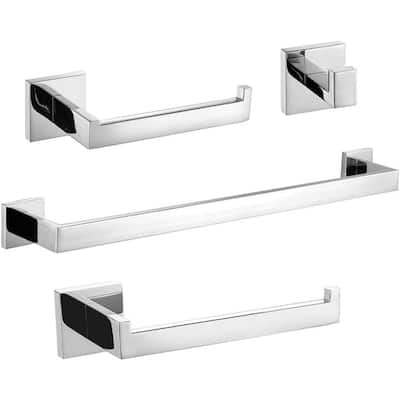 (Polished) 4-Piece Bathroom Hardware Set 16 Inch Towel Bar Set, High Quality Stainless Steel.