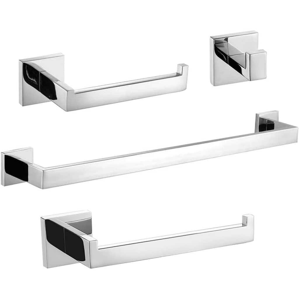 (Polished) 4-Piece Bathroom Hardware Set 16 Inch Towel Bar Set, High Quality Stainless Steel.