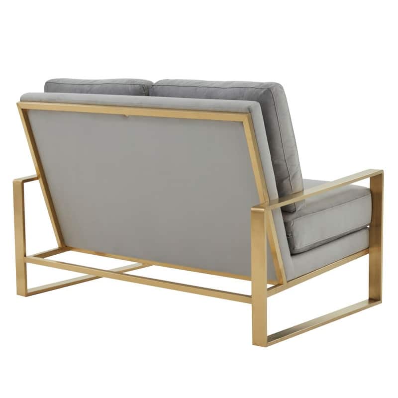 Jefferson Modern Two-Seater Velvet Loveseat with Brushed Gold Stainless Steel Base, Removable Cushions for Living Room or Lounge