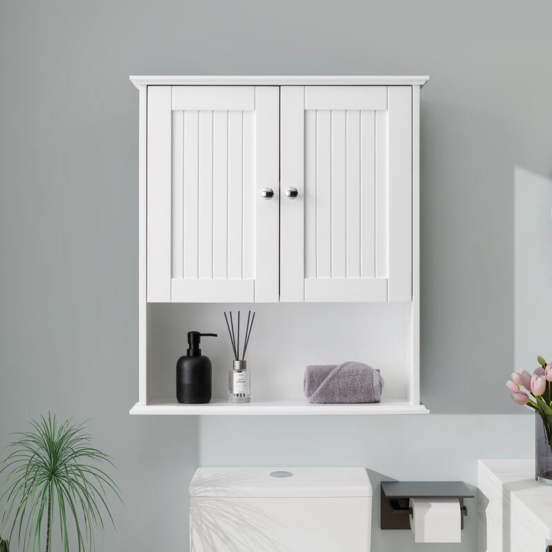 Wall Mounted Storage Cabinet Wooden Medicine Cabinets - White