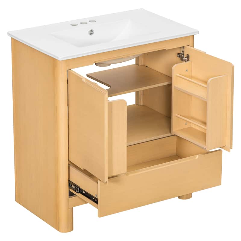 Christopher Knight Home - Harlow Modern 30" Bathroom Vanity with Ceramic Sink, Soft-Close Doors & Drawer, Adjustable Shelf