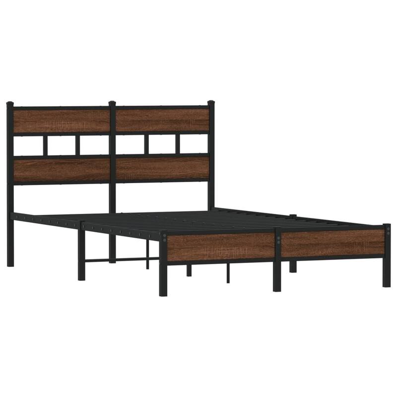 vidaXL Bed Frame Brown Oak Steel, Engineered Wood Small Double Bed Frame - 49.2 x 77.2 x 36.0