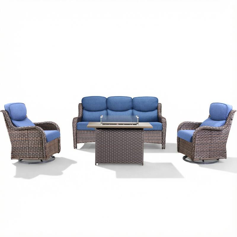 Pocassy Outdoor Fire Pit Sofa Swivel Chairs Conversation Set