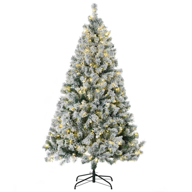 6ft Artificial Christmas Tree with Snow Flocked Branches and Warm White or Colorful LED Lights for Holiday Home, Office Decor