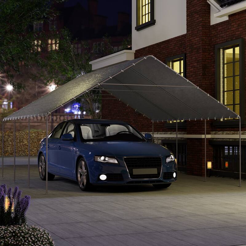 Heavy Duty Carport, Waterproof & UV Resistant Garage Cover with 8 Heavy-Duty Galvanized Steel Poles, Tool-Free Assembly
