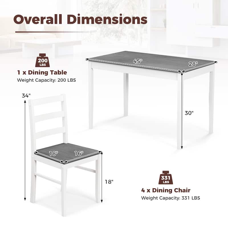 5-Piece Wooden Dining Set with Rubber Wood Table and 4 Chairs Comfortable Seating for Small Spaces