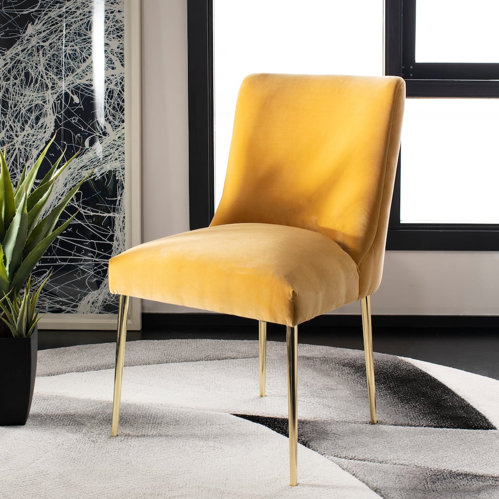 SAFAVIEH Couture Melonie Velvet Accent Chair - Mustard / Brass - 28"x23"x35.3" - 28" W x 23" D x 35" H - 28Wx23Dx35H