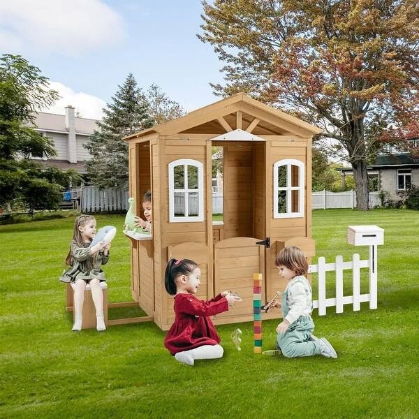 Kids Playhouse Outdoor Outsunny For Kids Wooden Cottage With