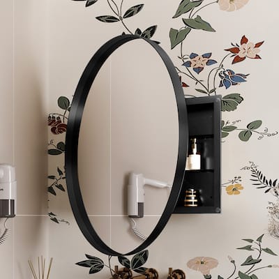 31.5 in. W x 31.5 in. H Round Framed Wall Surface Mount Medicine Cabinet with Mirror