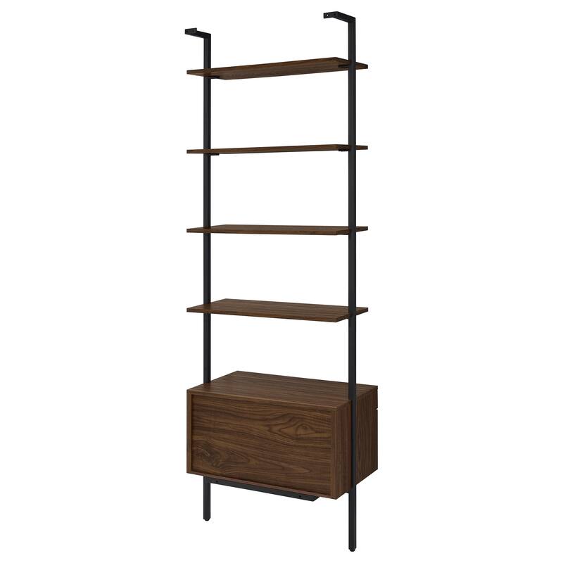 Wendell Walnut 4-shelf Storage Wall Bookshelf