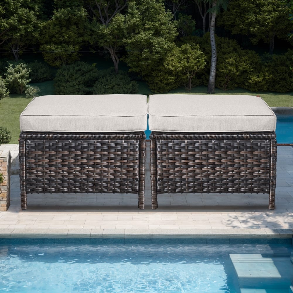 Gymojoy Patio PE Rattan Ottoman with Cushion