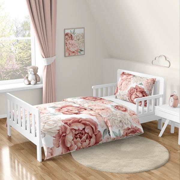 slide 2 of 6, Sweet Jojo Designs Boho Shabby Chic Floral Girl Toddler Comforter Set 5p Ivory Bohemian Vintage Garden Watercolor Nature Elegant