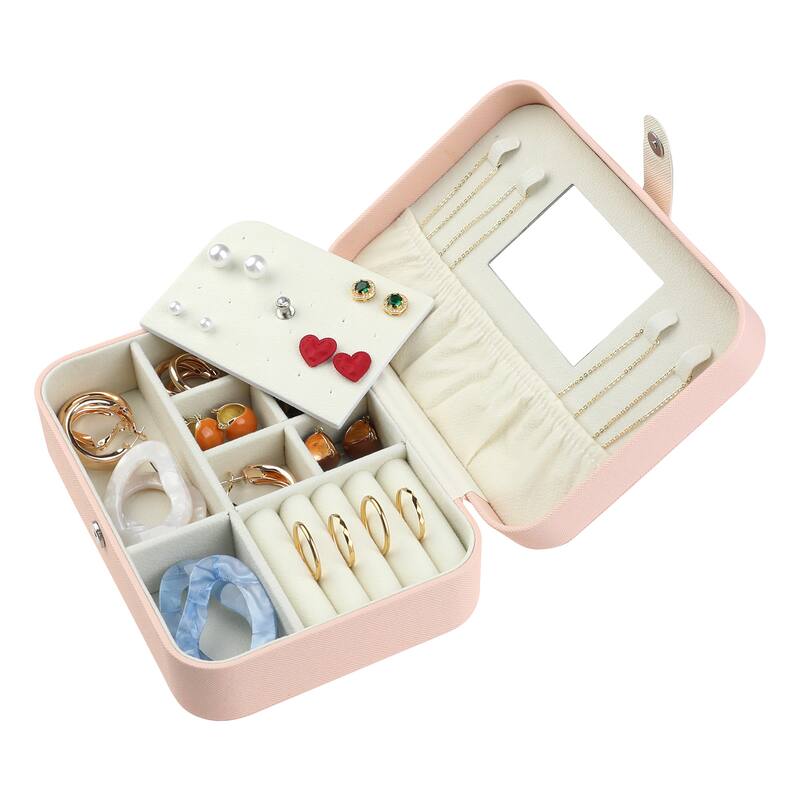 Travel Jewelry Box with Mirror for Women Girls Birthday Gifts, Portable PU Leather Jewelry Organizer Case Storage Display Holder