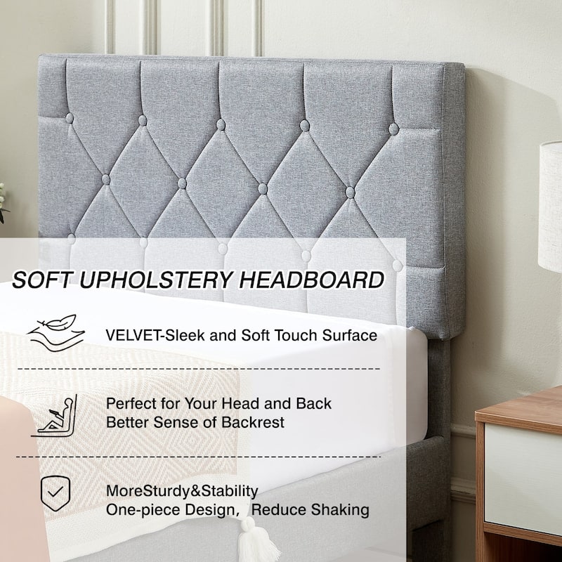 VECELO Upholstered Beds With Diamond Tufted Headboard, Platform Bed Frame, 7.9'' Under Bed Space