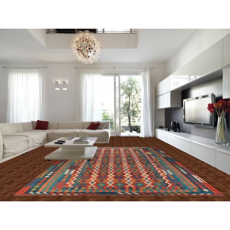 Geometric Kilim Oriental Large Rug Flatweave Wool Carpet - 10'5"x 16'2"