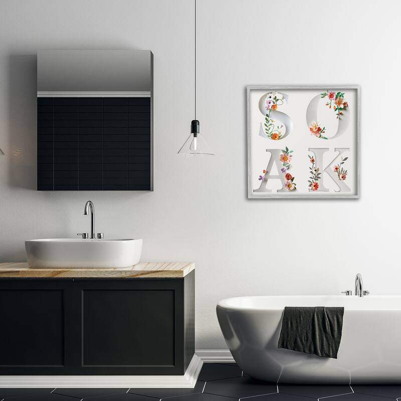 Stupell Floral Bathroom Soak Letters Framed Giclee Art Design By Susan Arnot