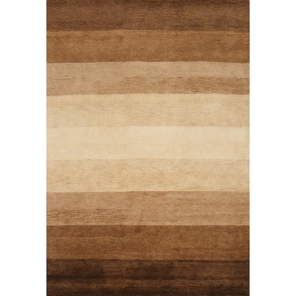 Hand Knotted Oriental 100% Wool Carpet Modern Stripe Brown Gabbeh Area Rug - 8' 3'' X 6' 3''
