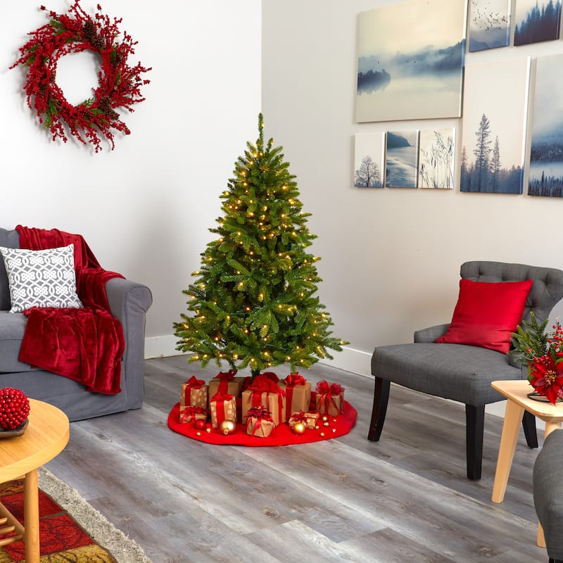 5' Pre-Lit Sierra Spruce Artificial Christmas Tree, Clear LED Lights - 5 Foot