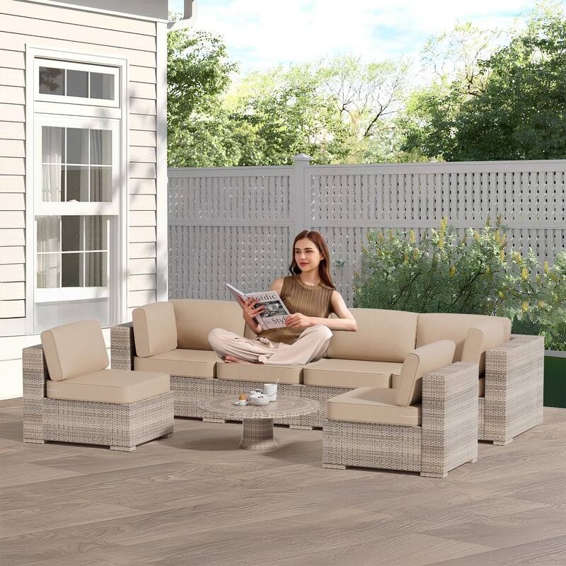 14-Piece Patio Furniture Sofa Cushions, 6-Seater Outdoor Cushion Set (Only Include Cusions，Not Sofa） - 25.6*25.6*4in