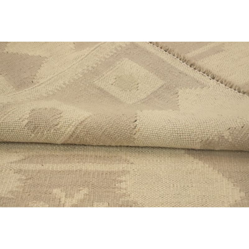 Hand Woven Oriental 100% Wool Carpet Southwestern Tribal Beige & Ivories Kilim Runner Rug - 9' 10'' X 2' 6''