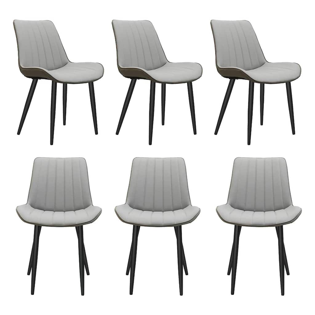PU Leather Dining Chair with Metal Legs, Wave Pattern Upholstered Armless Chair Set of 6 for Kitchen