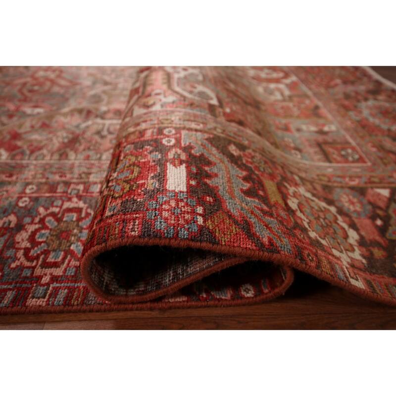Heriz Persian Antique Area Rug Handmade Orange Wool Carpet - 8'7"x 10'11"