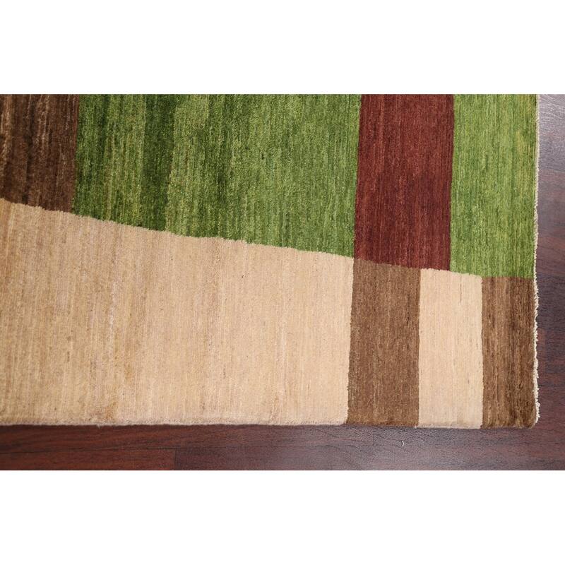 Hand Knotted Oriental 100% Wool Carpet Tribal Contemporary Green Gabbeh (kashkoli) Area Rug - 5' 1'' X 3' 5''