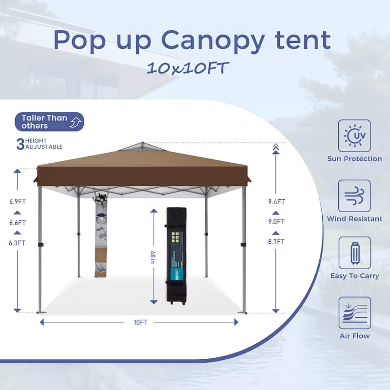 10' x 10' Pop Up Outdoor Canopy Tent Commercial Instant Reinforce Canopies with Wheel Carry Bag & Storage Pocket