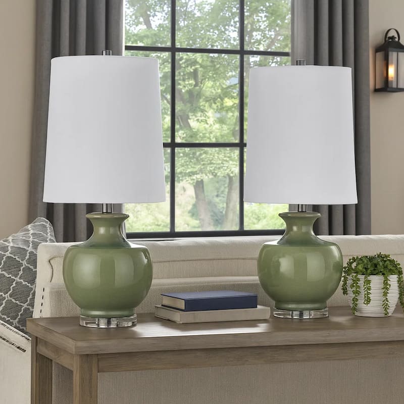 Kela 28 Inch Table Lamp Set of 2, Green Ceramic Pot Base, White Shade