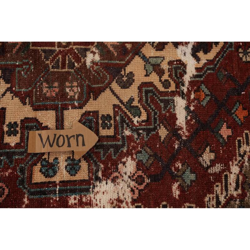 Red Geometric Bakhtiari Persian Rug Handmade Wool Carpet - 4'7" x 6'6"