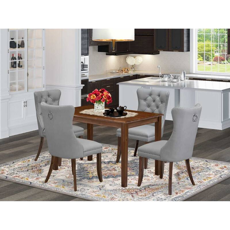5-Piece Antique Walnut Finish Solid Wood Top - Rectangular Dining Room Set - Seats 4