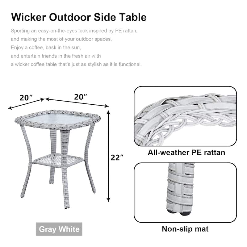 Pocassy Patio Wicker Coffee Table, Outdoor Rattan Side Table - 20"X20"
