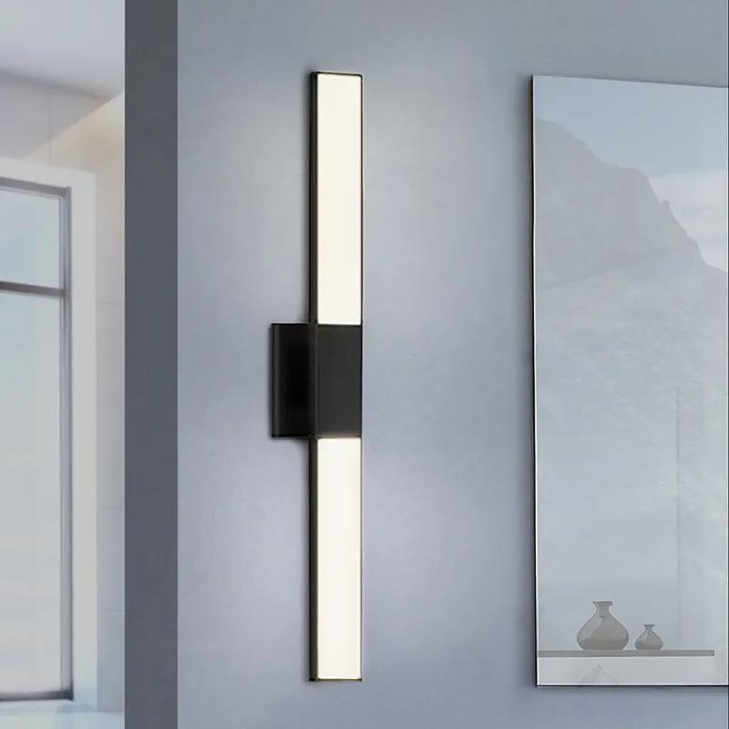 Planes ADA Satin Black 32-inch LED Double Sconce, White Shade