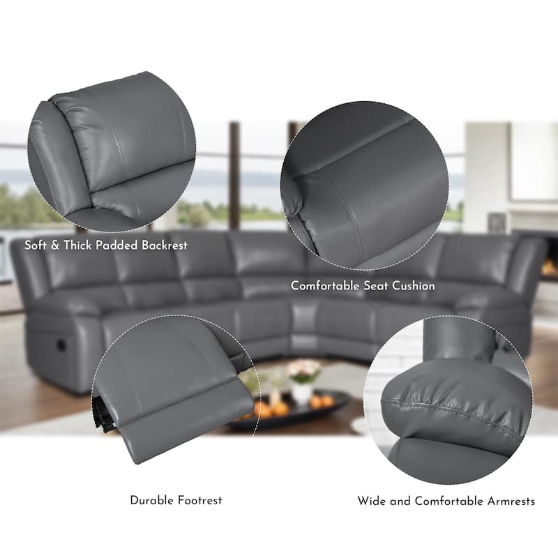 119''W Faux Leather 6-Seat Large Manual Reclining Sectional Sofa