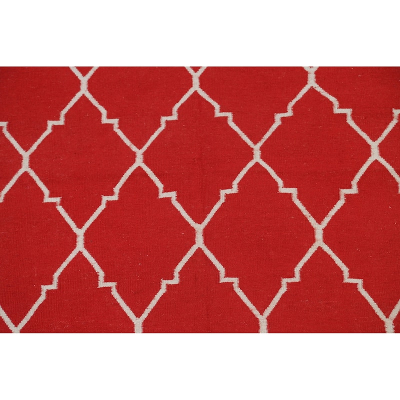 Contemporary Trellis Durrie Kilim Oriental Area Rug Wool Flat-woven - 5'0" x 8'0"