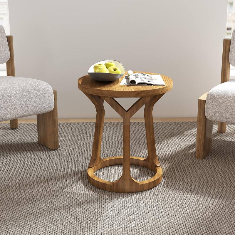 Kinbor Farmhouse End Table - Round Pedestal Side Table, French Country Style Bedroom Side Table