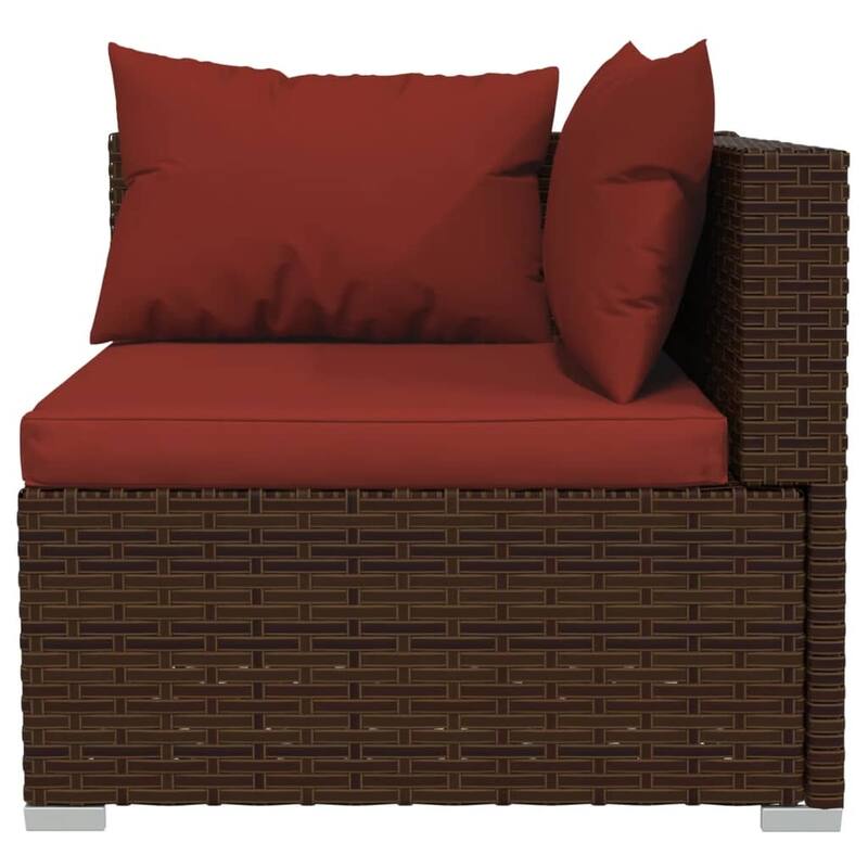 vidaXL Patio Lounge Set with Cushions Brown Poly Rattan - 27.6" x 27.6" x 24" - 27.6" x 27.6" x 24"