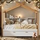 preview thumbnail 1 of 8, White Full Size Kids Bed House Bed with Twin Size Trundle and Bookshelf White