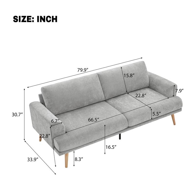 Christopher Knight Home - Loro Modern 79.9" Chenille Upholstered 3-Seater Sofa with Solid Wood Legs & Removable Cushion