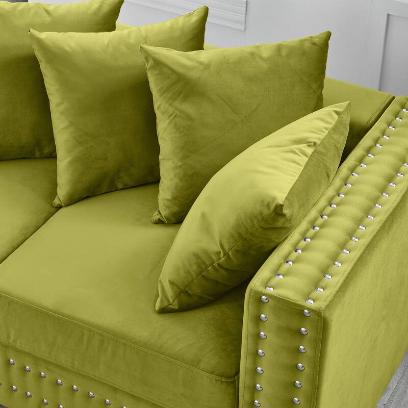 Modern Design Sofa Square Armrest With Silver Nails Decoration Upholstered Velvet Loveseat