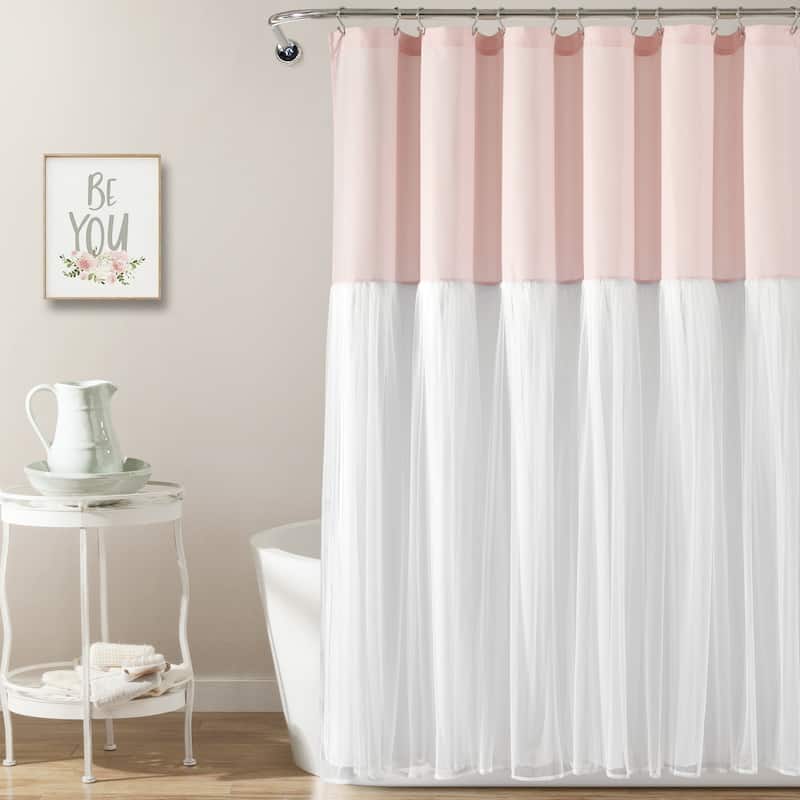 Lush Decor Tulle Skirt Colorblock Shower Curtain - Blush & White