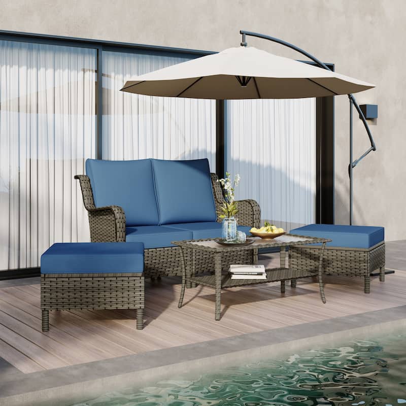 5 Pieces Outdoor Rattan Patio Furniture Set