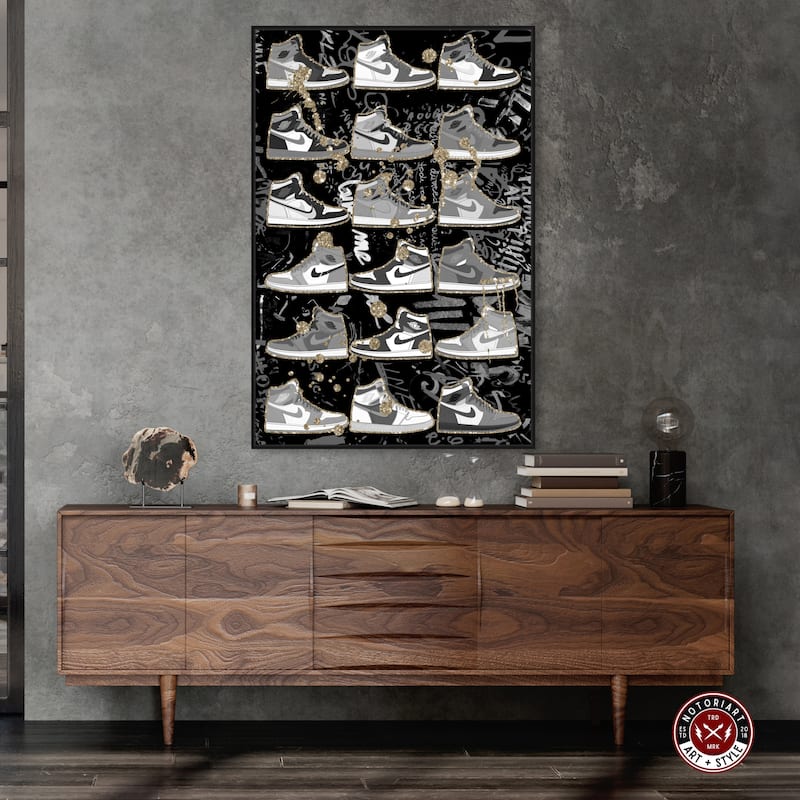 Notoriart Black And White Sneaker Collection Framed Sneaker 1 Piece Canvas Wall Art