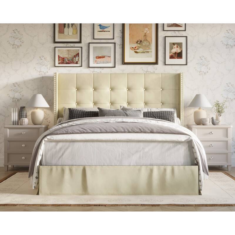 Wilie Tufted Upholstered Platform Bed - Beige - King