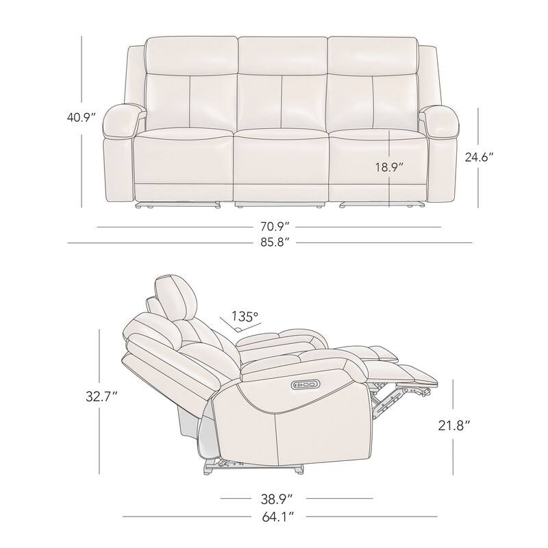 Spruce & Spring Hadlee Genuine leather Reclining Sofa with Multi-Function Console.