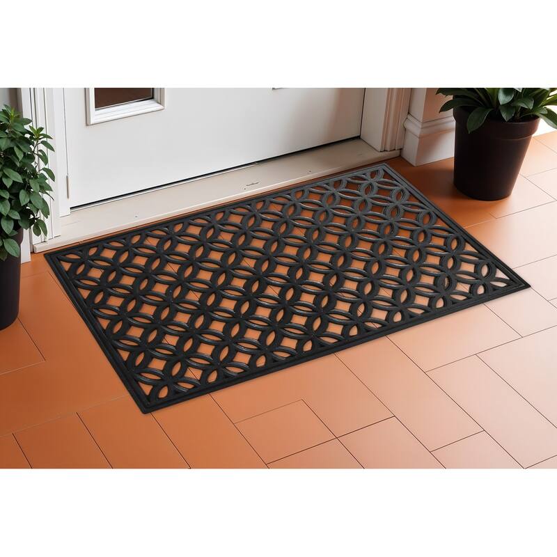 HomeRoots 18" X 30" Black Geometric Outdoor Rubber And Rubber Door Mat - 18' X '30 - 18' X '30