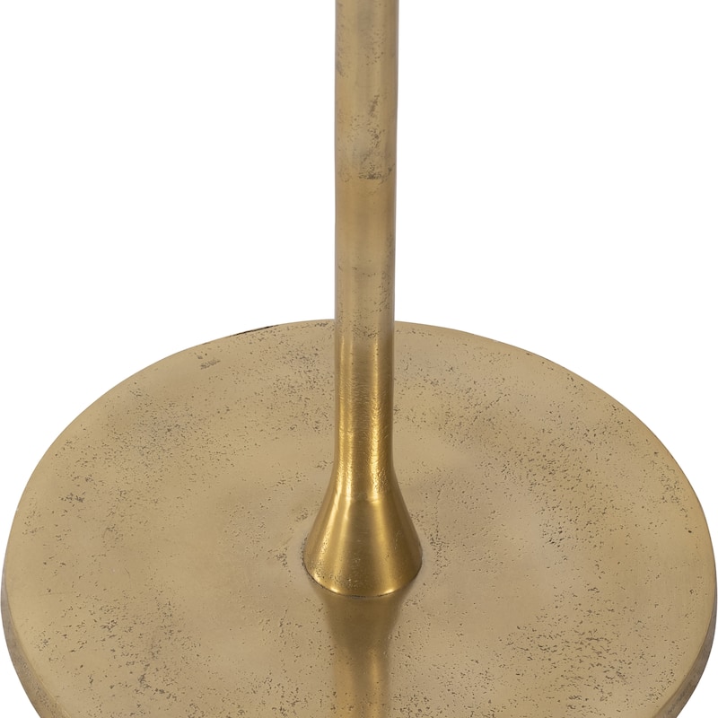 Gold and White 24"H Round Drink Accent Table with Aluminum/Stone Construction for Elegant and Purposeful Living Space