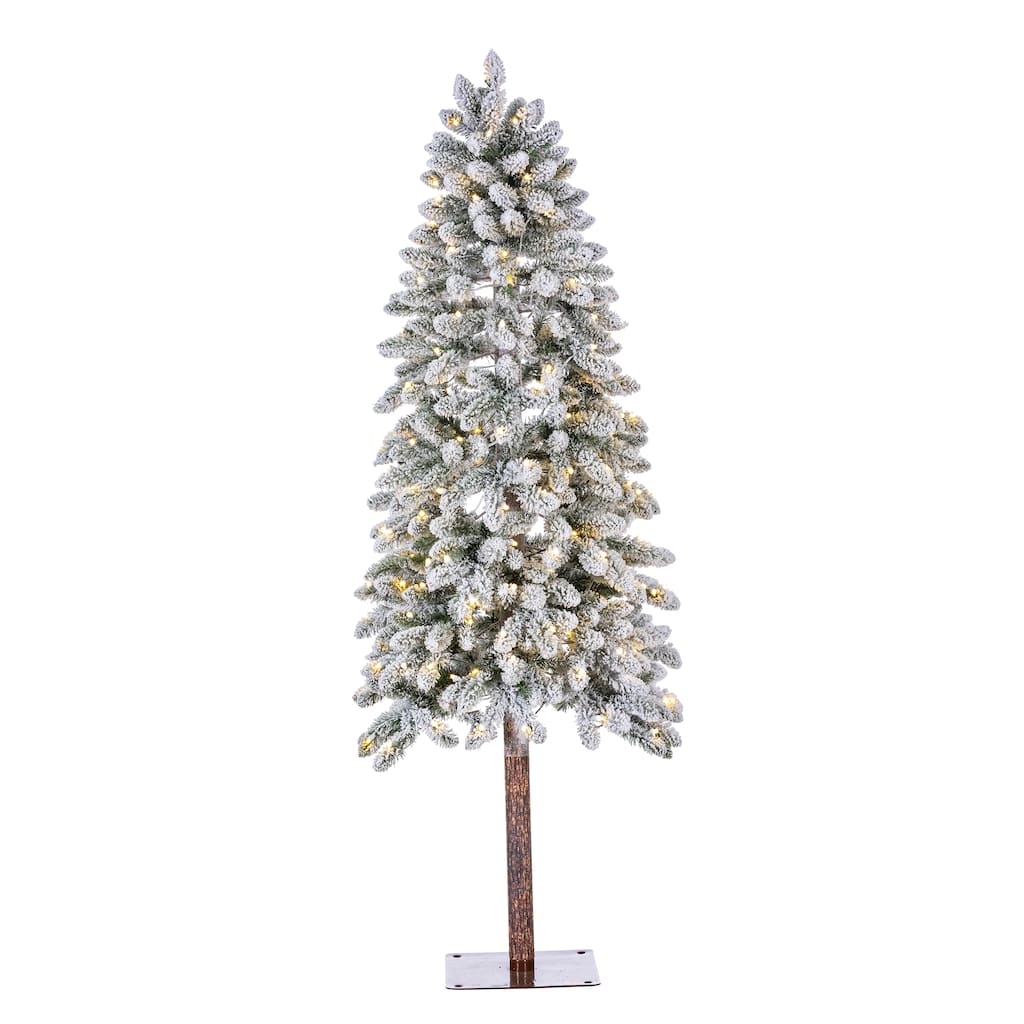 6 Foot Heavily Flocked Alpine Tree with 250 White LED Lights