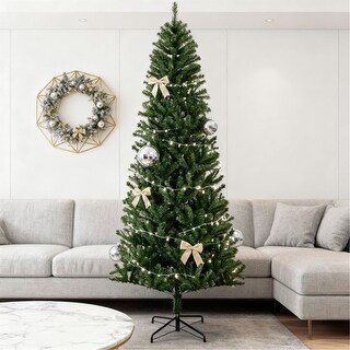 7-Foot Slim Artificial Christmas Tree with Realistic Branch Tips and ...