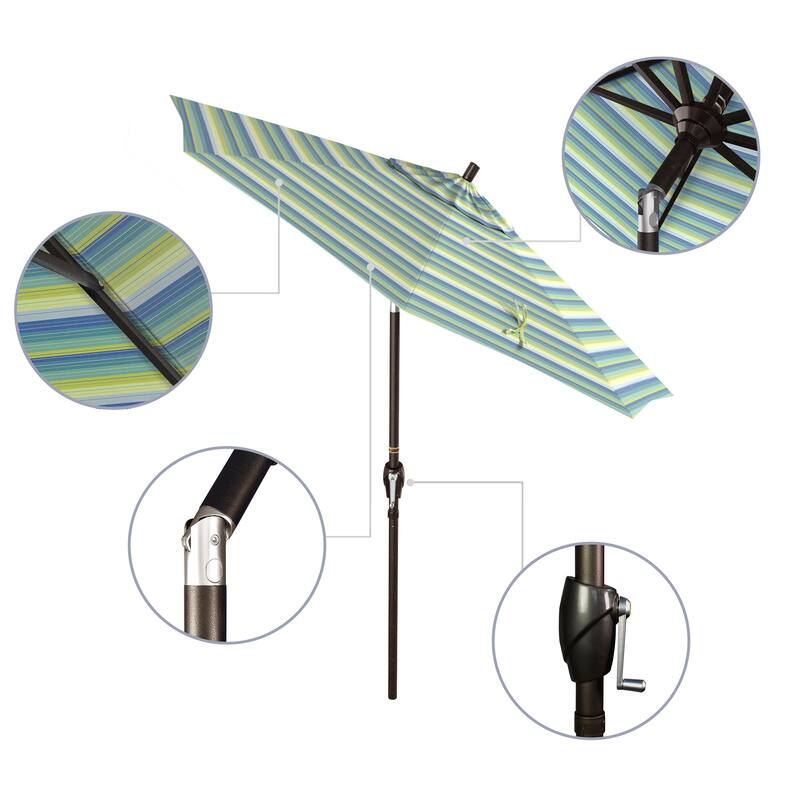 California Umbrella 7.5' Round Crank Lift Push Button Tilt Bronze Aluminum Patio Umbrella with Sunbrella Cilantro Fabric